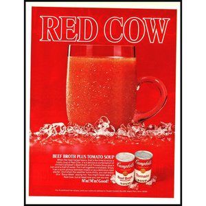 1971 Campbell's Red Cow Beef Broth Tomato Soup Vintage Print Ad Wall Art 10x13
